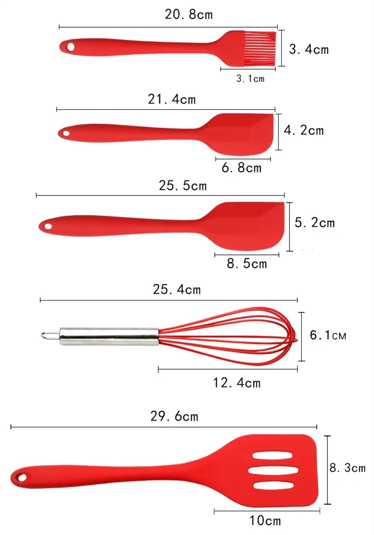 Home and Kitchen Accessories 5Pcs Heat Resistant Food Silicone Kitchen Utensils Cheap Cooking Spatula Set