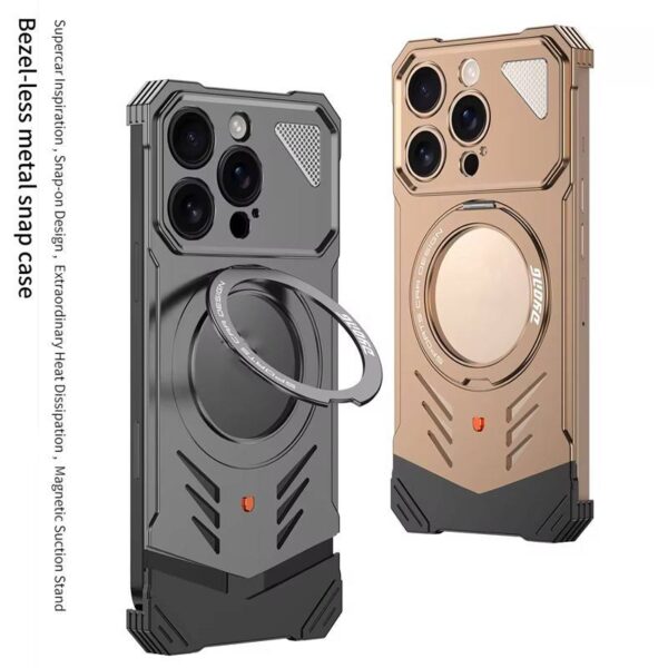 Ultra-Thin Aluminum Magnetic Case for iPhone 15/16 Pro Max – Heat Dissipation 360° Rotating Stand Metal Cover - Image 4