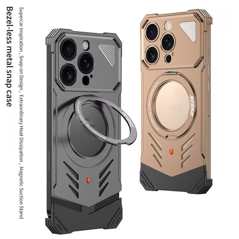 Ultra-Thin Aluminum Magnetic Case for iPhone 15/16 Pro Max – Heat Dissipation 360° Rotating Stand Metal Cover - Image 4
