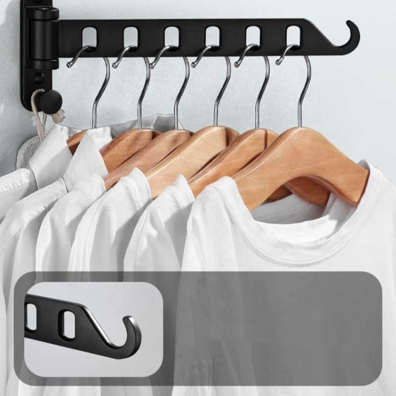 Wall-Mounted Laundry Drying Rack – Movable Storage Hanger with Hooks - Image 4