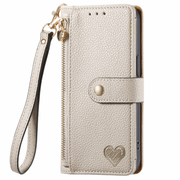 Luxury Heart Design Flip Leather Wallet Case for Girls – Card Holder & Book Style Cover for Mobile Phone - Image 2