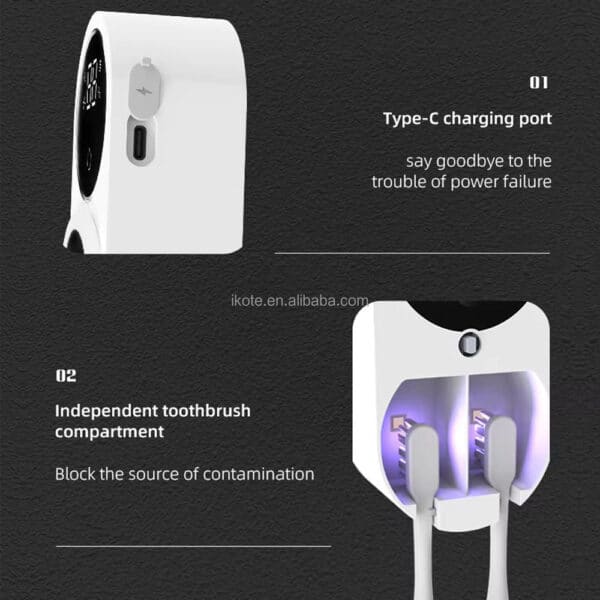 UV Light Toothbrush Sterilizer & Holder, Portable Rechargeable with Automatic Drying Fan - Image 7