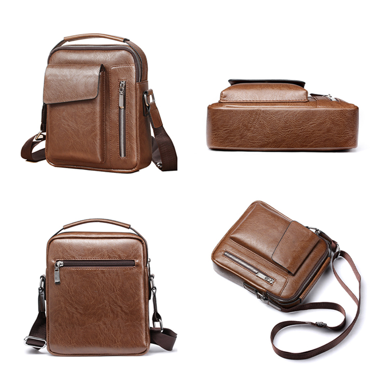 Business PU Leather Messenger Bag – Large Capacity Waterproof Crossbody Shoulder Bag for Men - Image 4