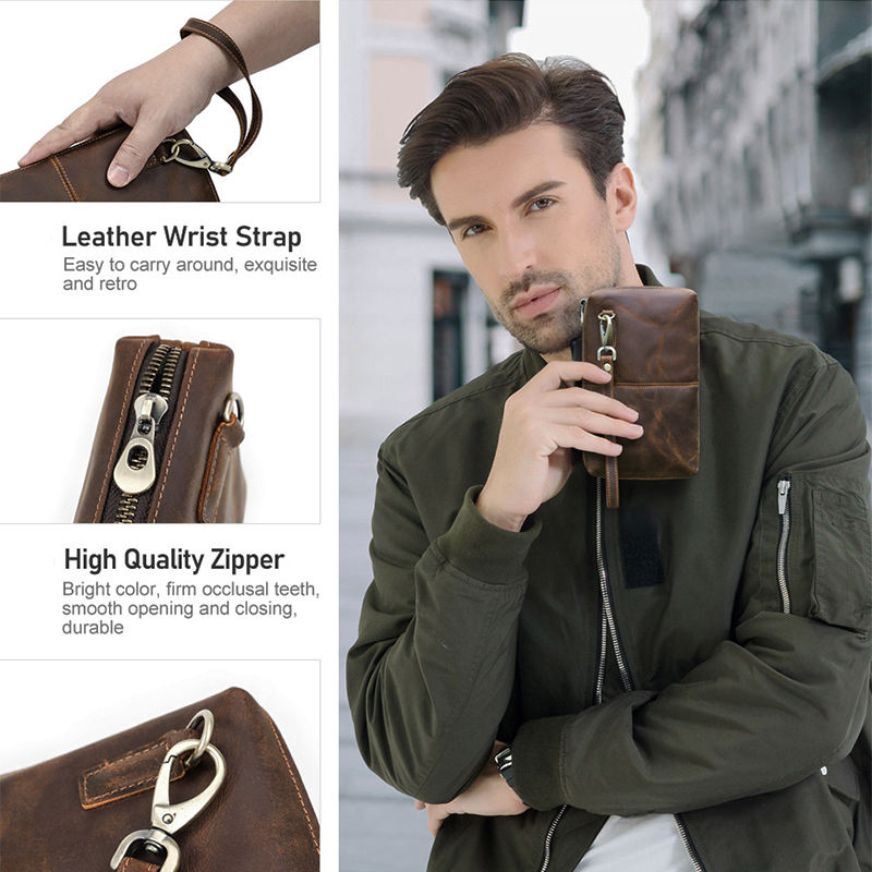 AndoBag Men’s Genuine Cow Leather Clutch Bag – RFID Blocking Long Wallet & Travel Wrist Purse - Image 4