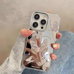 Luxury Butterfly Makeup Mirror & Mobile Phone Case for iPhone
