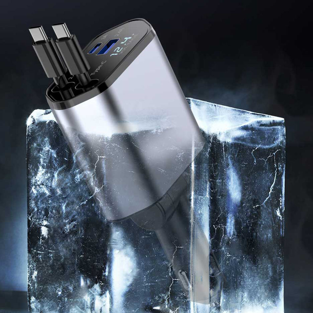 4-in-1 Fast Car Charger with LED Display & Retractable Type-C Cables – Portable for iPhone 16 - Image 3