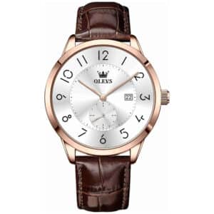 Men's Luxury Leather Quartz Watch with Calendar