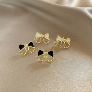 Black & White Bowknot Flower Stud Earrings