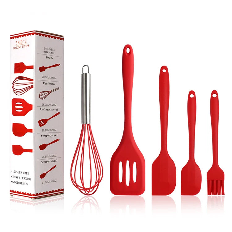 Heat-Safe 5-Piece Silicone Spatula & Kitchen Tools Set