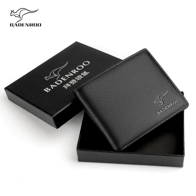 Men's Leather Wallet with Money Clip and Card Slots