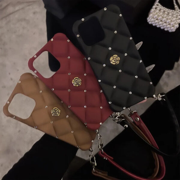 Glitter Floral Silicone Case with Chain for iPhone