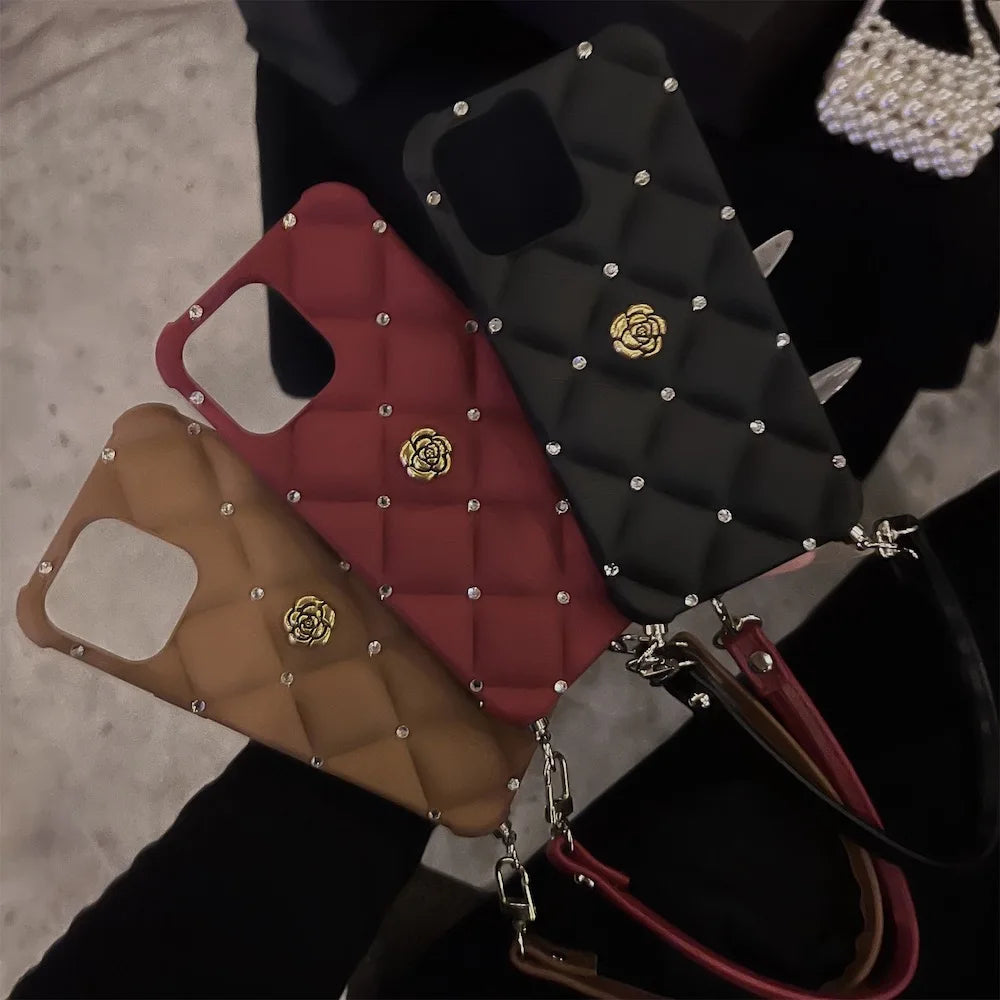 Glitter Floral Silicone Case with Chain for iPhone