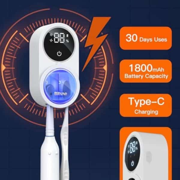 UV Light Toothbrush Sterilizer & Holder, Portable Rechargeable with Automatic Drying Fan - Image 3