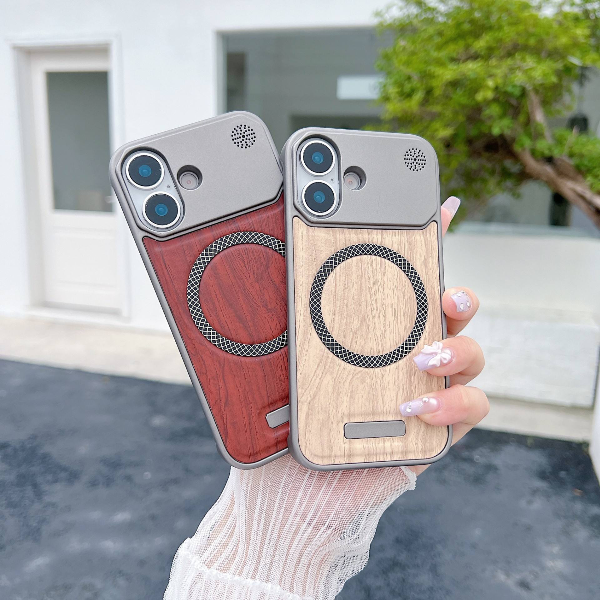 Luxury Aromatherapy Wood Grain Case – Magnetic Suction Borderless Design for iPhone 13/17 Pro Max - Image 2