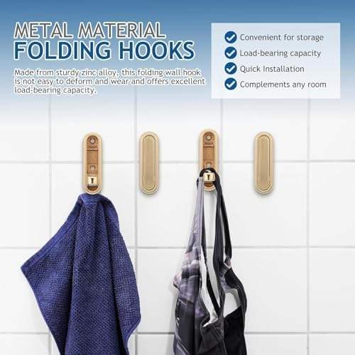 Foldable Wall Mount Hooks – Premium Gold Zinc Alloy Hanger Rail for Home Storage - Image 5