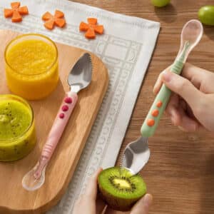 Stainless Steel & Silicone Baby Fruit Puree Spoon, BPA-Free