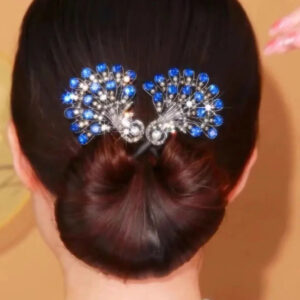 Blue Rhinestone Feather Hair Bun Maker for Women