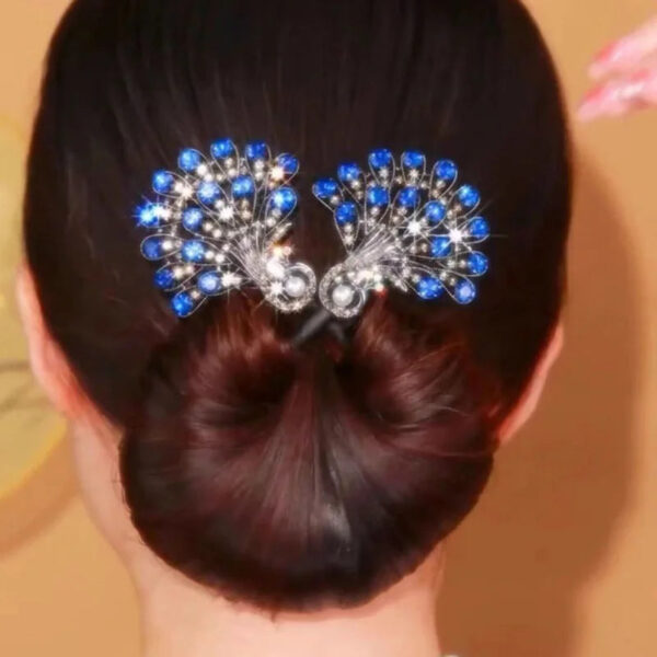 Blue Rhinestone Feather Hair Bun Maker for Women