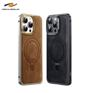 Magnetic Leather Case with Metal Frame for iPhone