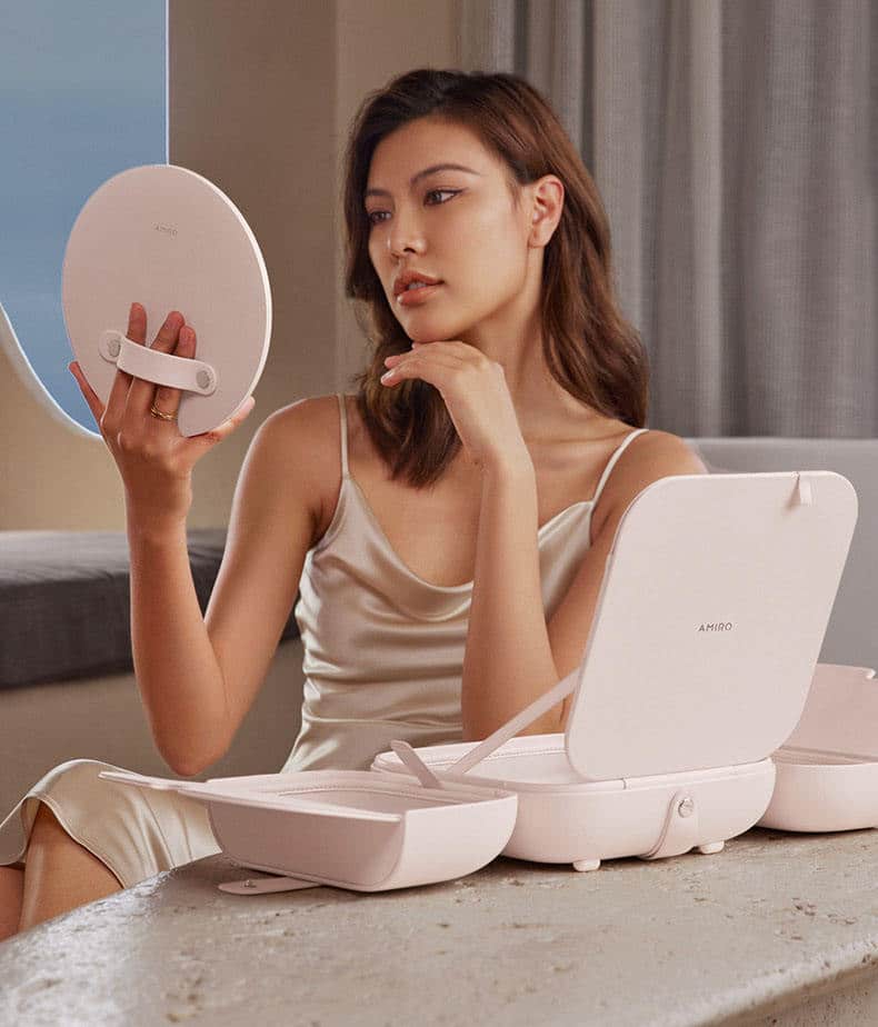Portable White LED Makeup Mirror with Storage Bag – 5 Brightness Levels & 3 Color Modes, Travel-Friendly - Image 3