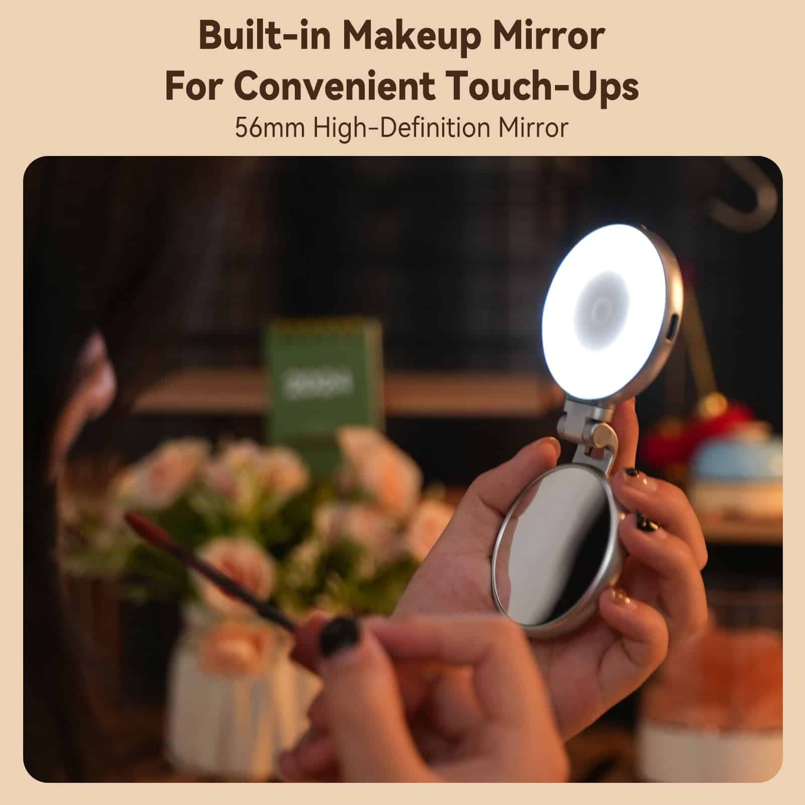 TELESIN Portable LED Selfie Ring Light with 360° Rotation & Makeup Mirror - Image 5