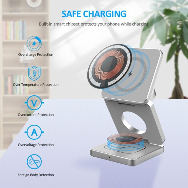 Foldable Magnetic Wireless Charger 3-in-1 Fast Charging Station for iPhone 12–16 Pro Max - Image 9
