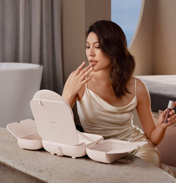 Portable White LED Makeup Mirror with Storage Bag – 5 Brightness Levels & 3 Color Modes, Travel-Friendly - Image 4