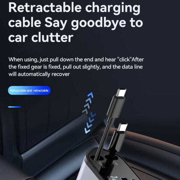 4-in-1 Fast Car Charger with LED Display & Retractable Type-C Cables – Portable for iPhone 16 - Image 2