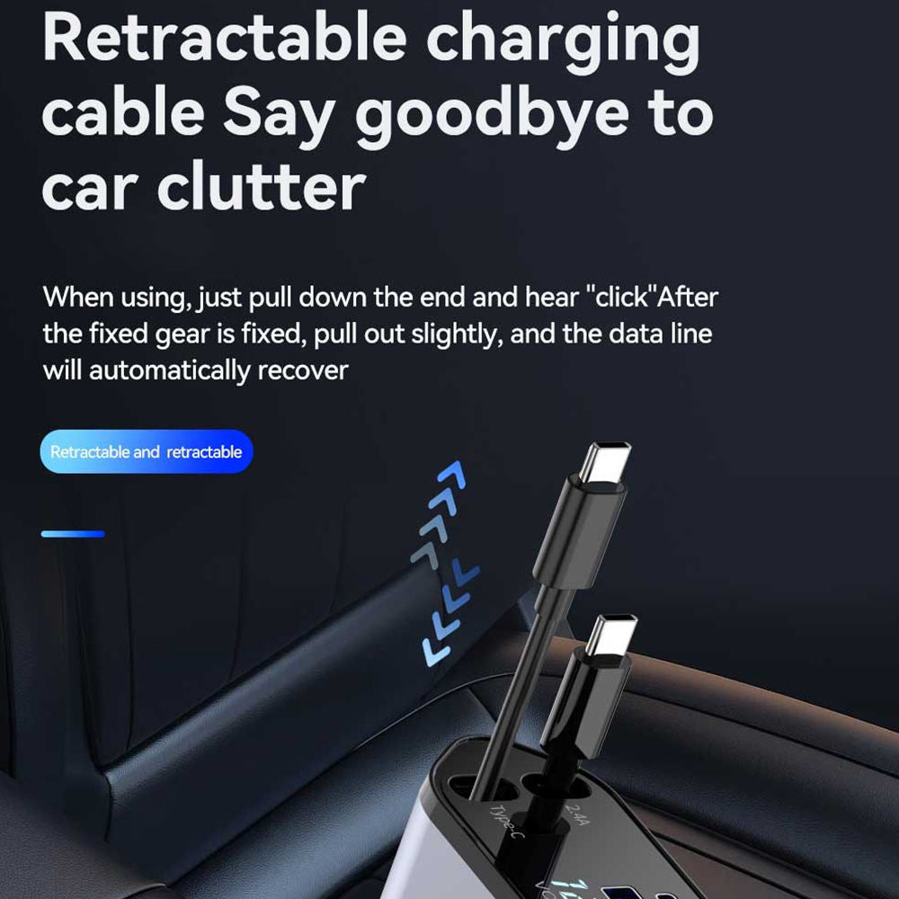 4-in-1 Fast Car Charger with LED Display & Retractable Type-C Cables – Portable for iPhone 16 - Image 2