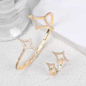 Zircon Star Bangle & Ring Set Silver-Plated Jewelry for Women