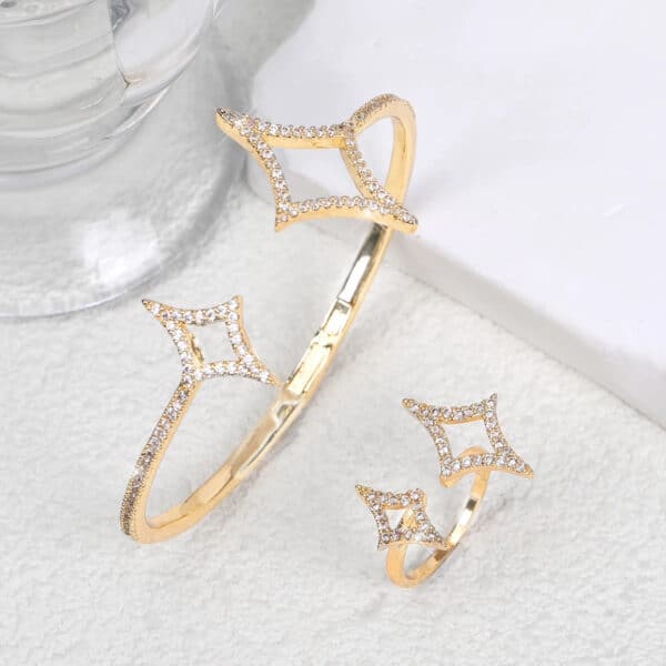 Zircon Star Bangle & Ring Set Silver-Plated Jewelry for Women
