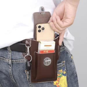 Men's Leather Waist Bag with Waterproof Zipper for Phones