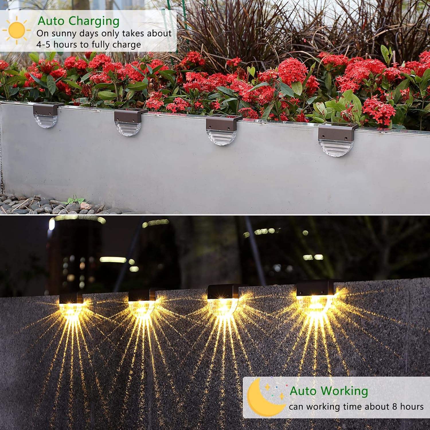Raybwin IP65 LED Solar Deck Lights, Small Warm White Outdoor Lighting for Garden, Patio & Stairs - Image 9