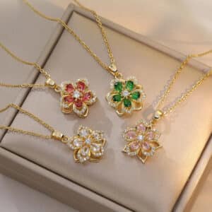 Luxury Zircon Crystal Gold Flower Necklace for Women