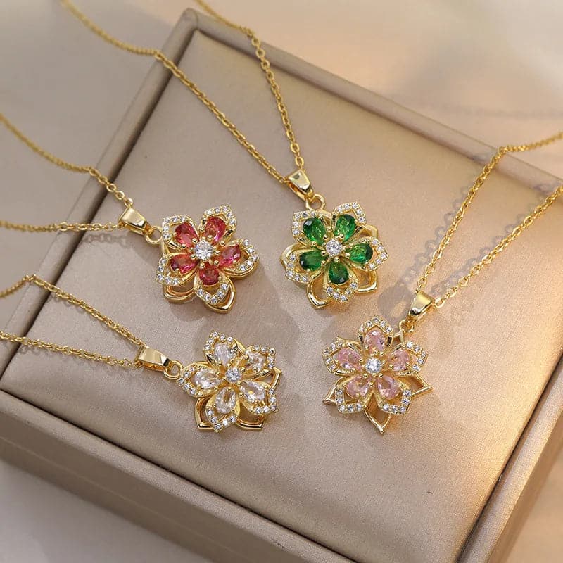 Luxury Zircon Crystal Gold Flower Necklace for Women