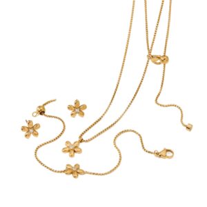 Gold-Plated Flower Zircon Jewelry Set for Women
