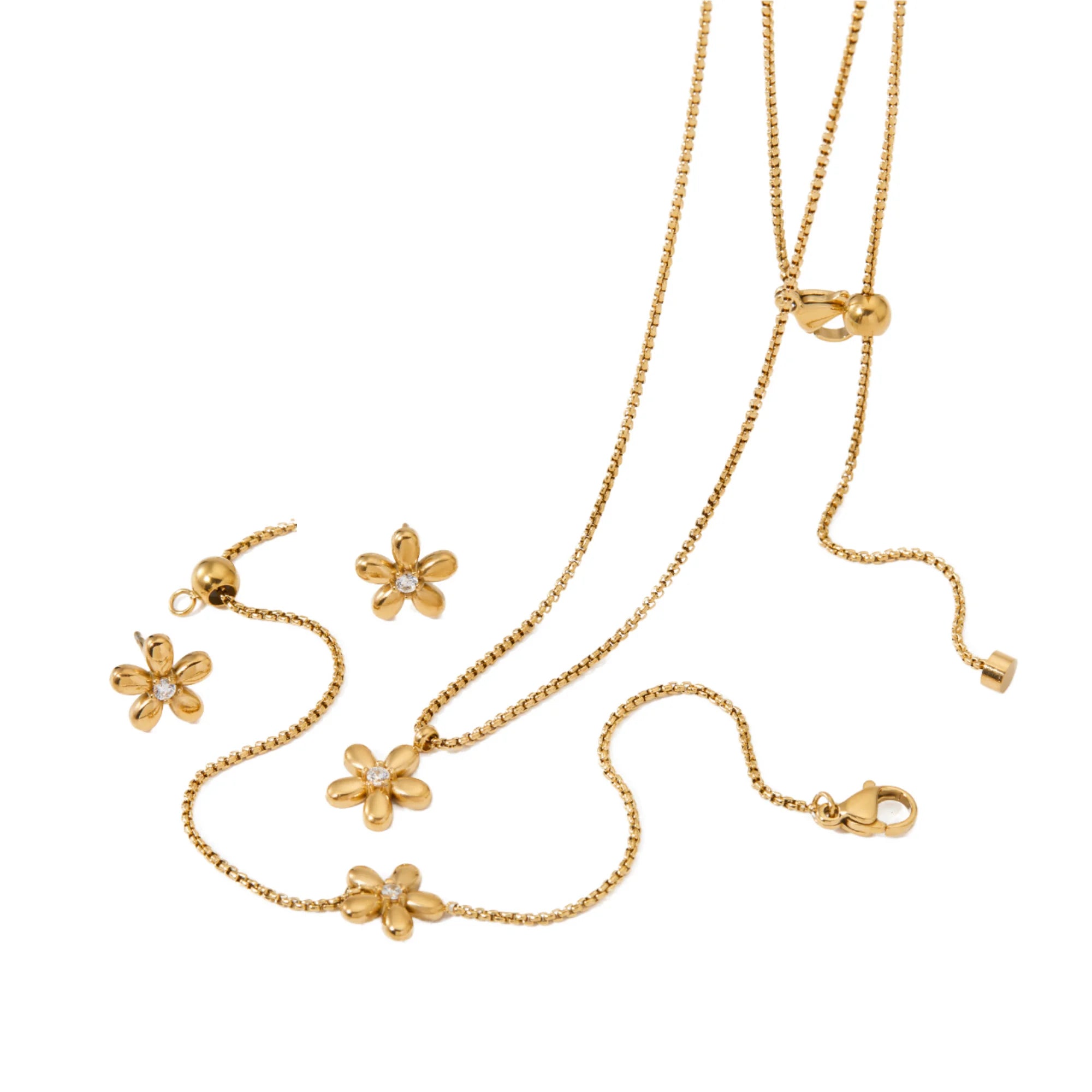 Gold-Plated Flower Zircon Jewelry Set for Women