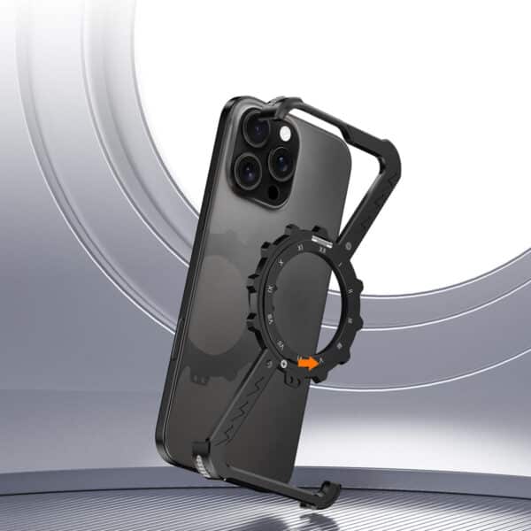 Z-Type Magnetic Aluminum Alloy Kickstand Case for iPhone – Wireless Charging Metal Phone Cover