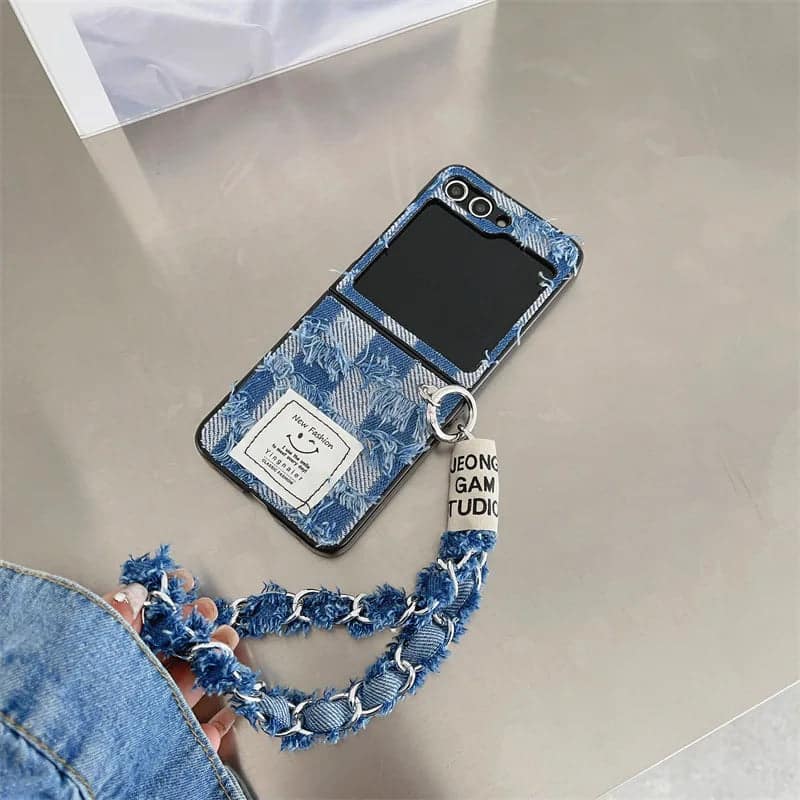 Samsung Z Flip 3/4/5 Denim Tassel Phone Case with Wrist Chain