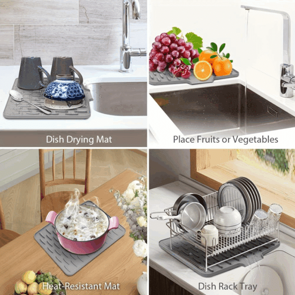 Multifunctional Silicone Dish Drying Mat with Built-In Drain Lip – Portable & Durable Kitchen Pad - Image 5