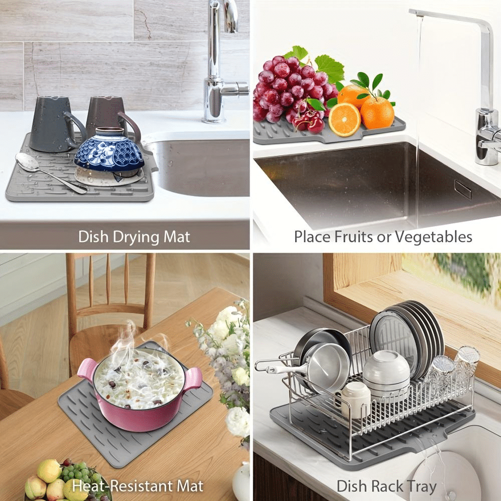 Multifunctional Silicone Dish Drying Mat with Built-In Drain Lip – Portable & Durable Kitchen Pad - Image 5