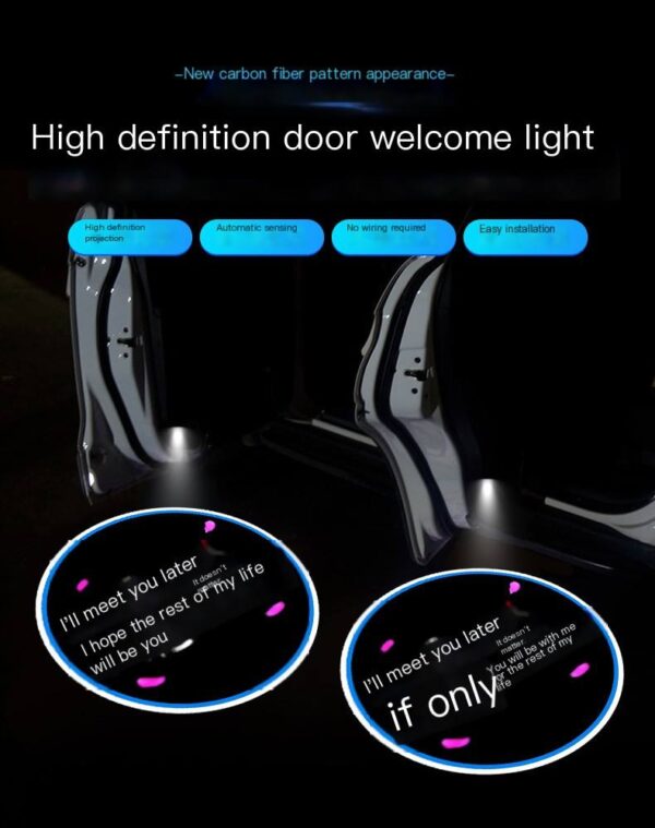 1 Pcs ABS Carbon Fiber Black Smart Car Door Welcome Light – HD Wireless Infrared Projection - Image 4