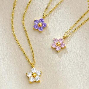 Dainty Flower Charm Zircon Necklace for Girls