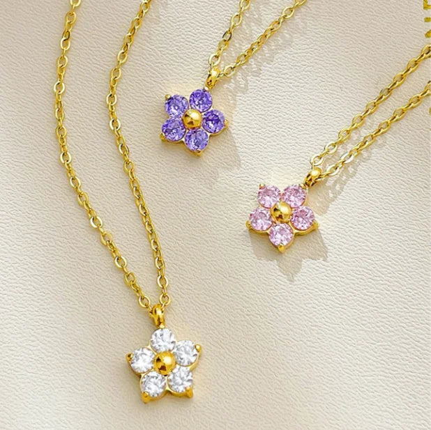 Dainty Flower Charm Zircon Necklace for Girls