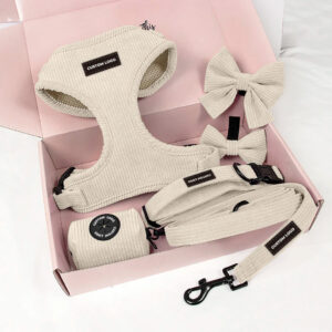 Corduroy Fabric Dog Harness Printing Dog Harness and Leash Collar Set đģ