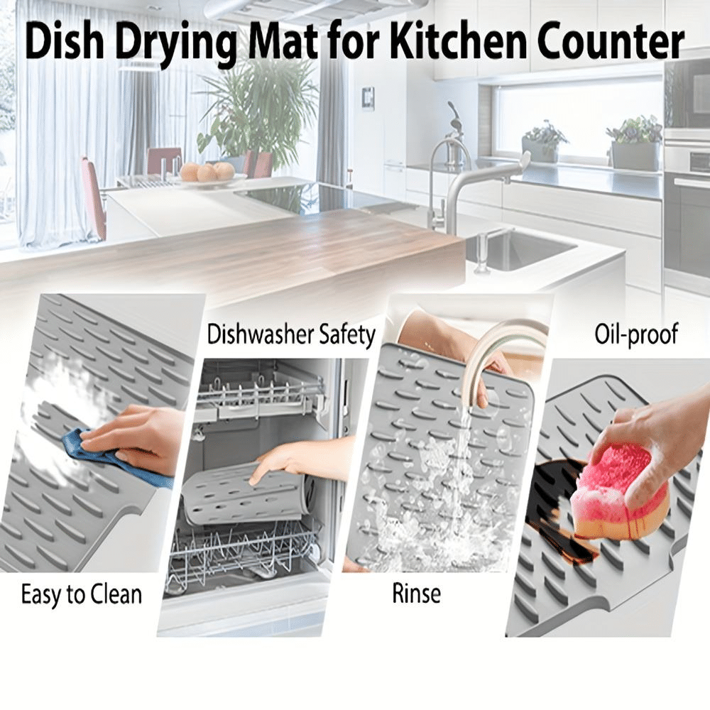 Multifunctional Silicone Dish Drying Mat with Built-In Drain Lip – Portable & Durable Kitchen Pad - Image 4