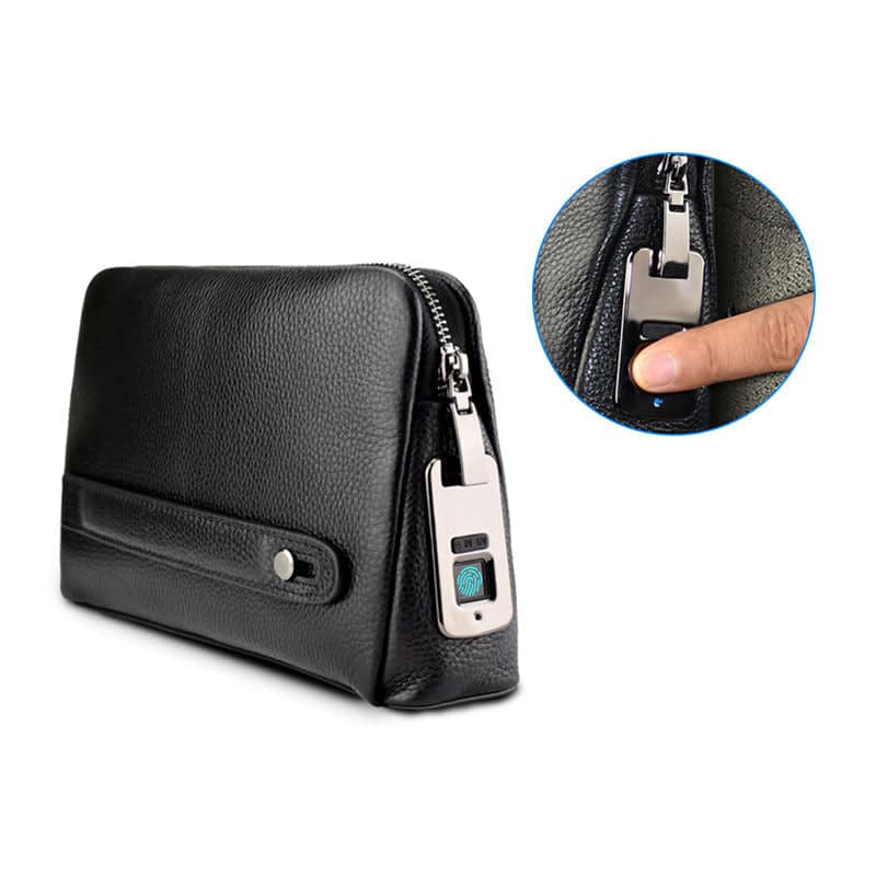 Men’s Genuine Leather Handbag with Fingerprint Lock – Designer Anti-Theft Briefcase & Wallet