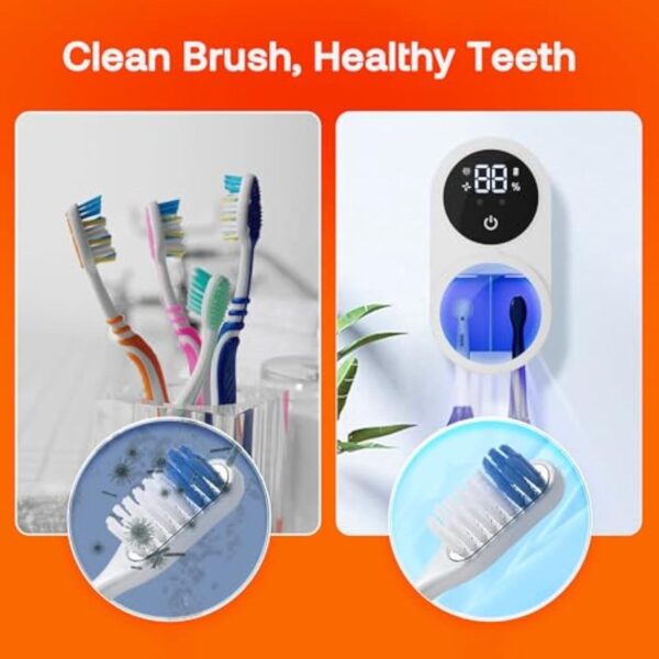 UV Light Toothbrush Sterilizer & Holder, Portable Rechargeable with Automatic Drying Fan - Image 6