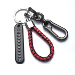 Anti-Loss Car Keychain with Phone Number Plate & Braided Rope