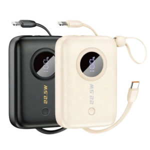 20000mAh Compact Power Bank with LED Display & Built-In Cables